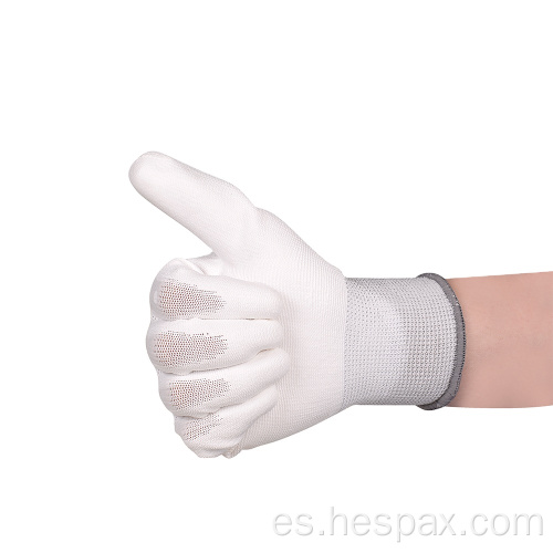 Hespax White PU Pal Palm Cubierto de guantes de trabajo Construcción